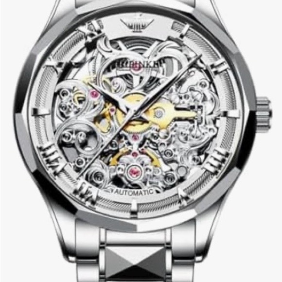 OUPINKE NWB Intricate Silver and Gold Skeleton Watch